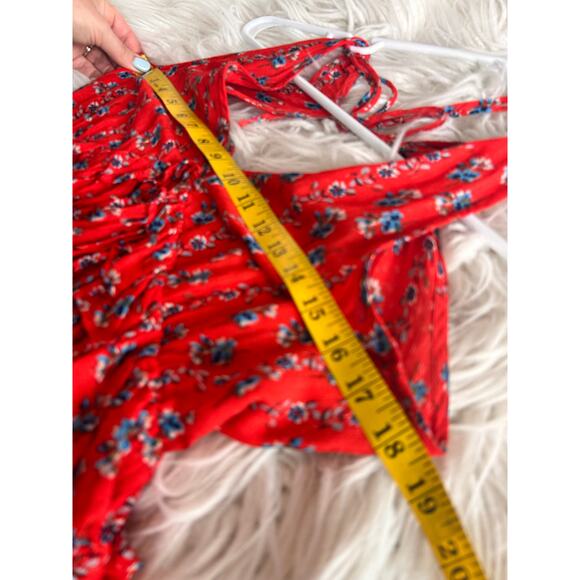 En Creme Women's Floral Print Ruffle Mini‎ Fit & Flare Dress Red Blue Size Small - Picture 8 of 9